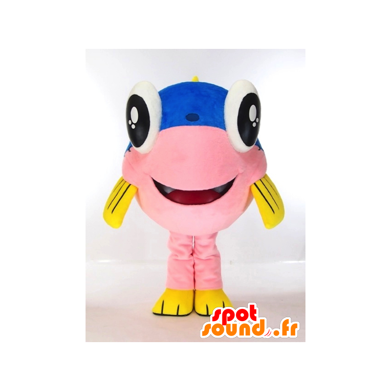 Mascotte Un round-ji-kun, pesce rosa, giallo e blu gigante - MASFR27272 - Yuru-Chara mascotte giapponese