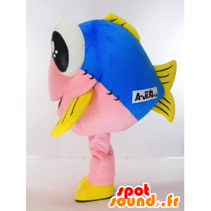 Mascot Una ronda-ji-kun, peces de color rosa, amarillo y azul gigante - MASFR27272 - Yuru-Chara mascotas japonesas