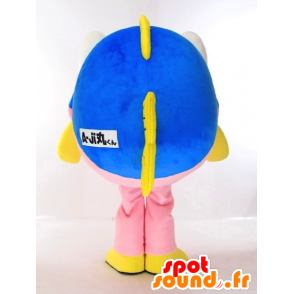 Mascotte Un round-ji-kun, pesce rosa, giallo e blu gigante - MASFR27272 - Yuru-Chara mascotte giapponese