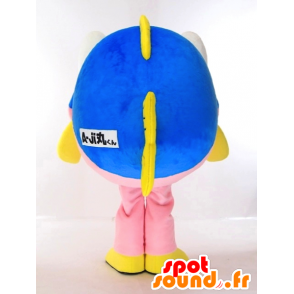 Mascot Um round-ji-kun, peixe-de-rosa, amarelo e azul gigante - MASFR27272 - Yuru-Chara Mascotes japoneses