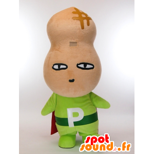 P Man mascotte, reuze pinda beige met een rode cape - MASFR27273 - Yuru-Chara Japanse Mascottes