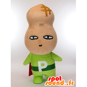 P Man maskot, gigantiske peanut beige med en rød kappe - MASFR27273 - Yuru-Chara japanske Mascots