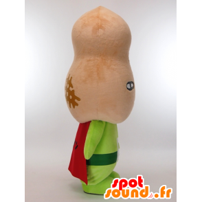 Mascotte de P Man, de cacahuète beige géante avec une cape rouge - MASFR27273 - Mascottes Yuru-Chara Japonaises
