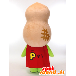 Mascotte de P Man, de cacahuète beige géante avec une cape rouge - MASFR27273 - Mascottes Yuru-Chara Japonaises