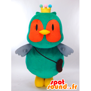 Mascotte de Sanlabo, hibou vert orange et jaune avec une couronne - MASFR27274 - Mascottes Yuru-Chara Japonaises