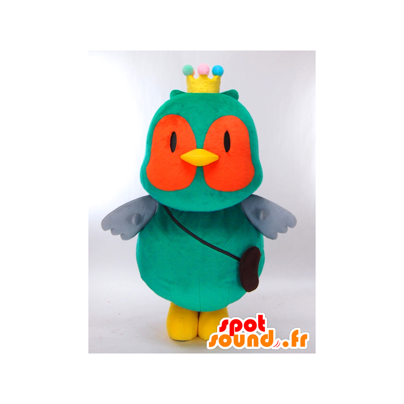 Mascotte de Sanlabo, hibou vert orange et jaune avec une couronne - MASFR27274 - Mascottes Yuru-Chara Japonaises