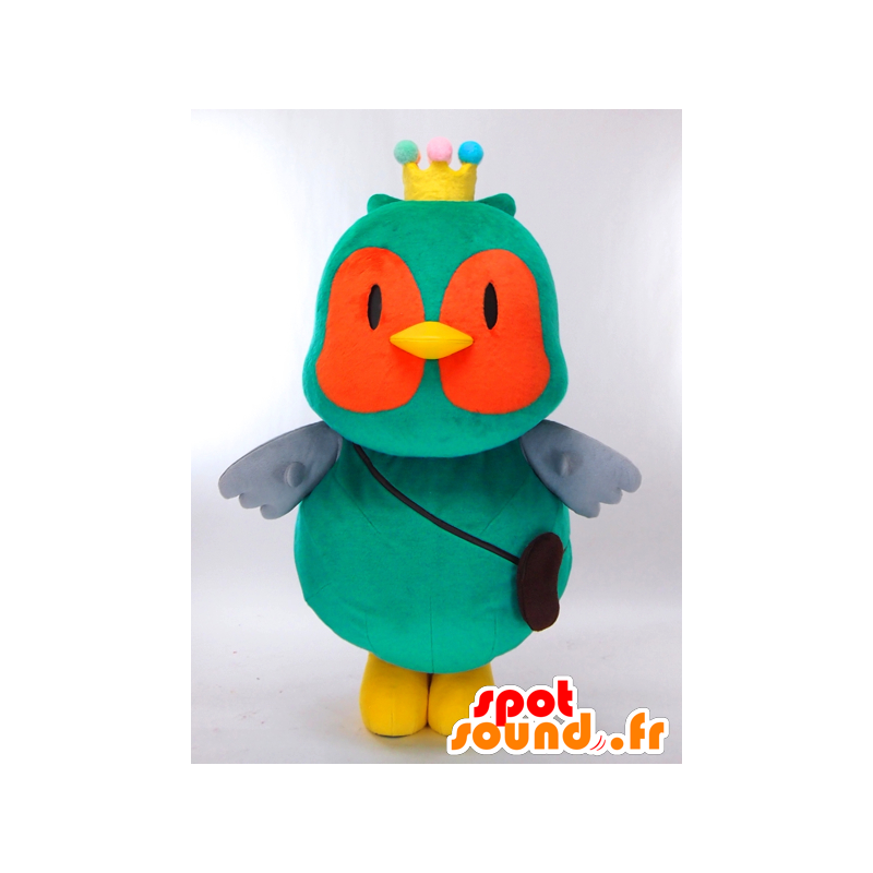 Mascot Sanlabo, oranssi ja keltainen vihreä pöllö kruunu - MASFR27274 - Mascottes Yuru-Chara Japonaises