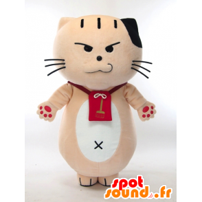 Mascot Nyanso-ji, beige katt, svart og hvit gul, veldig morsomt - MASFR27276 - Yuru-Chara japanske Mascots