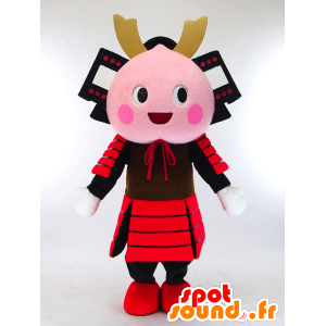 Mascotte de samouraï rose avec une tenue noire et rouge - MASFR27281 - Mascottes Yuru-Chara Japonaises