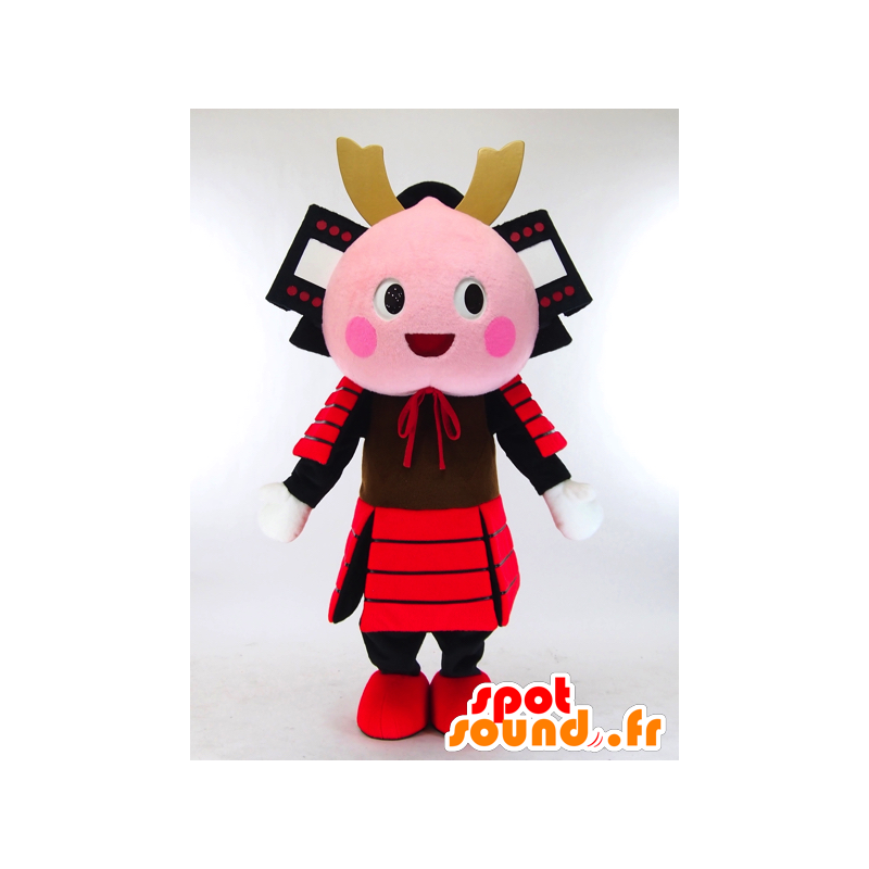 Mascotte de samouraï rose avec une tenue noire et rouge - MASFR27281 - Mascottes Yuru-Chara Japonaises