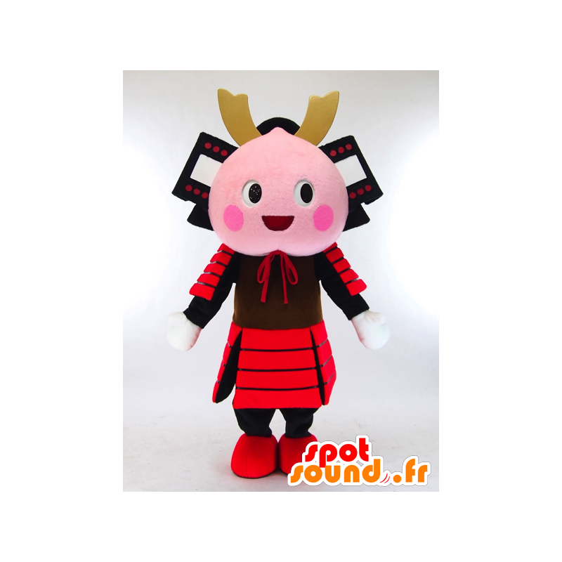 Pink samurai maskot med sort og rødt outfit - Spotsound maskot