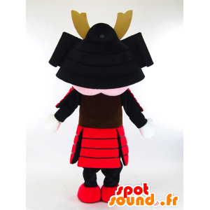 Roze mascotte samurai met een zwarte en rode jurk - MASFR27281 - Yuru-Chara Japanse Mascottes