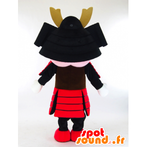 Mascotte de samouraï rose avec une tenue noire et rouge - MASFR27281 - Mascottes Yuru-Chara Japonaises
