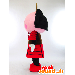 Pink samurai maskot med sort og rødt outfit - Spotsound maskot