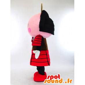 黒と赤の衣装を着たピンクのサムライマスコット-MASFR27281-日本のゆるキャラのマスコット