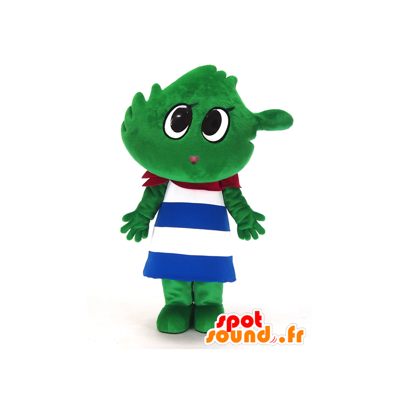 Mascotte de YukuRin, bonhomme vert avec une marinière - MASFR27282 - Mascottes Yuru-Chara Japonaises