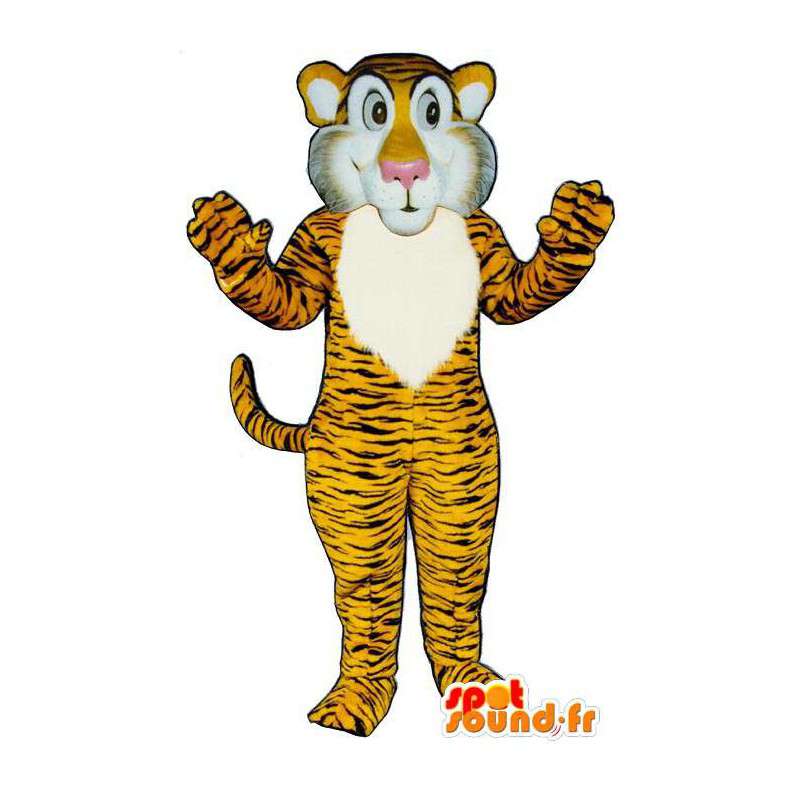 Mascot gul oransje tiger stripete sort - MASFR007038 - Tiger Maskoter