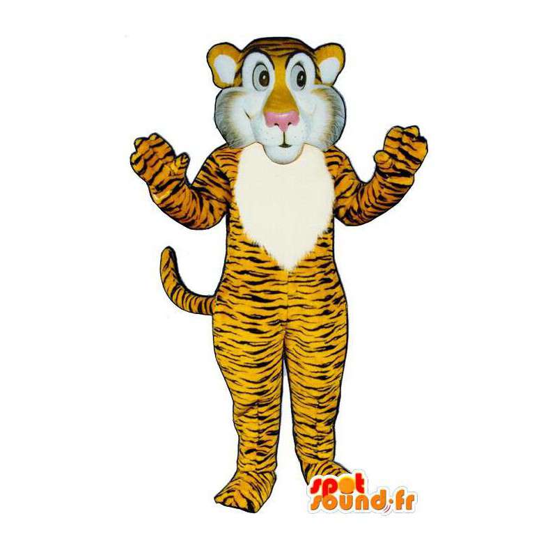Mascotte de tigre jaune orangé, rayé de noir - MASFR007038 - Mascottes Tigre