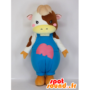 Mascot Melken koe, brun og hvit ku i kjeledress - MASFR27286 - Yuru-Chara japanske Mascots