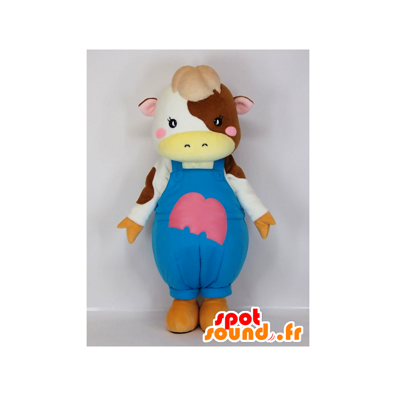 Mascot Melken koe, brun og hvit ku i kjeledress - MASFR27286 - Yuru-Chara japanske Mascots