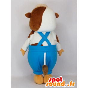 Mascot Melken koe, braun-weiße Kuh in Overalls - MASFR27286 - Yuru-Chara japanischen Maskottchen