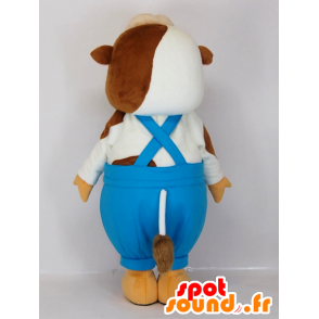 Mascotte de Melken koe, vache marron et blanche en salopette - MASFR27286 - Mascottes Yuru-Chara Japonaises