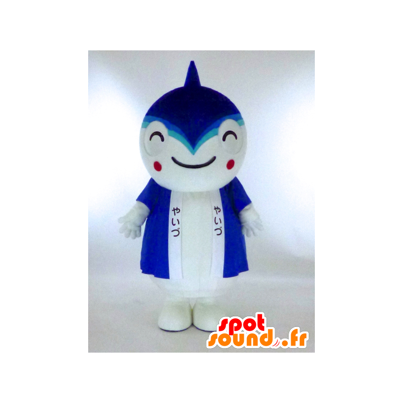 Mascotte de Yai-chan, requin bleu et blanc avec une tunique bleue - MASFR27289 - Mascottes Yuru-Chara Japonaises