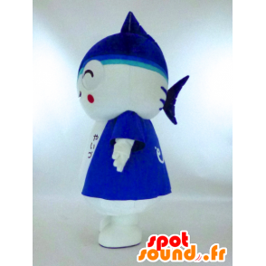 Mascota Yai-chan, tiburón azul y blanco con una túnica azul - MASFR27289 - Yuru-Chara mascotas japonesas