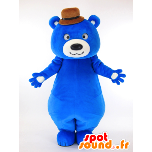 Maskot Mr. Tjock, stor blå nallebjörn med hatt - Spotsound