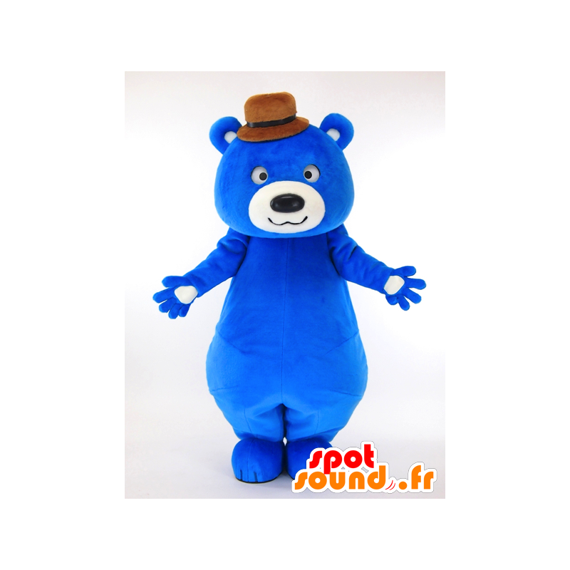 Maskot Mr. Tjock, stor blå nallebjörn med hatt - Spotsound