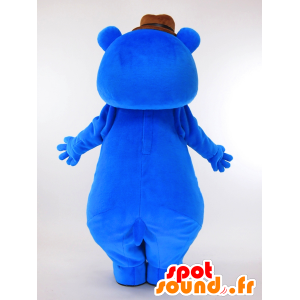 Mascotte de M. Thick, gros nounours bleu avec un chapeau - MASFR27291 - Mascottes Yuru-Chara Japonaises