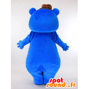 Mr. Thick maskot, store blå bamse med en lue - MASFR27291 - Yuru-Chara japanske Mascots