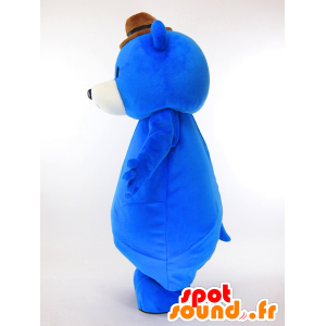 De heer Dik mascotte, grote blauwe teddybeer met een hoed - MASFR27291 - Yuru-Chara Japanse Mascottes