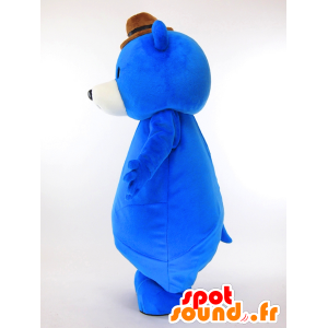 Mr. Thick maskot, store blå bamse med en lue - MASFR27291 - Yuru-Chara japanske Mascots