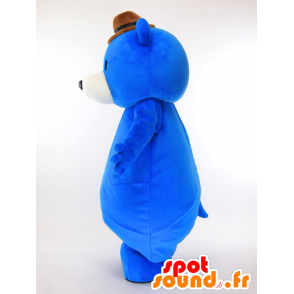 Mascotte de M. Thick, gros nounours bleu avec un chapeau - MASFR27291 - Mascottes Yuru-Chara Japonaises
