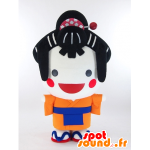 Mascotte de Otehime, fille asiatique brune avec un kimono orange - MASFR27294 - Mascottes Yuru-Chara Japonaises