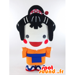 Mascota Otehime, morena chica asiática con un kimono de color naranja - MASFR27294 - Yuru-Chara mascotas japonesas