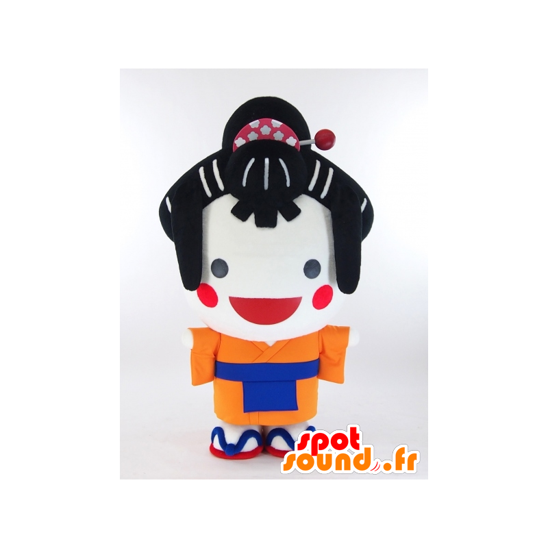 Mascotte de Otehime, fille asiatique brune avec un kimono orange - MASFR27294 - Mascottes Yuru-Chara Japonaises