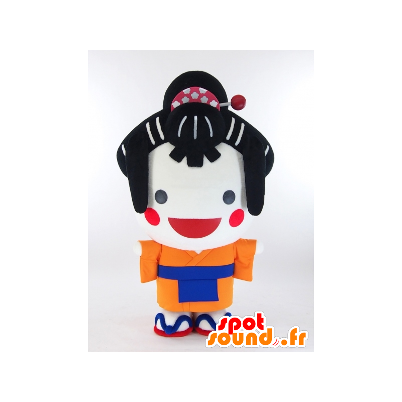 Otehime mascot, brunette Asian girl with an orange kimono - MASFR27294 - Yuru-Chara Japanese mascots