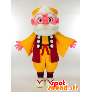 Kamuten Sinjo maskot, skægget gammel mand i farverigt tøj -