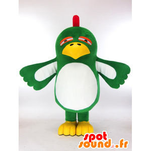 Mascotte d'oiseau vert, blanc et jaune avec un air amusant - MASFR27300 - Mascottes Yuru-Chara Japonaises