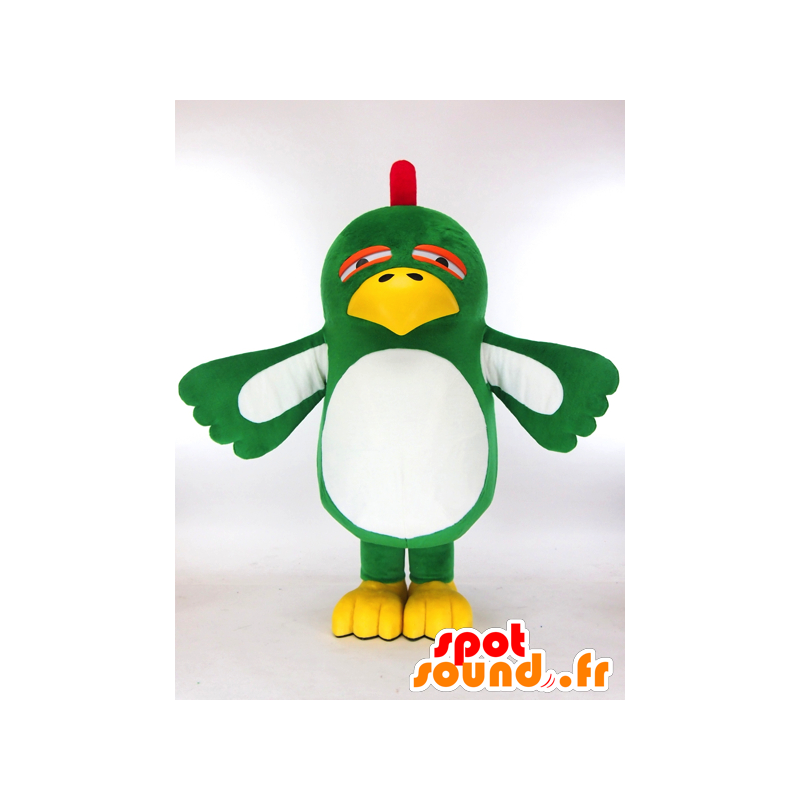 Mascotte d'oiseau vert, blanc et jaune avec un air amusant - MASFR27300 - Mascottes Yuru-Chara Japonaises