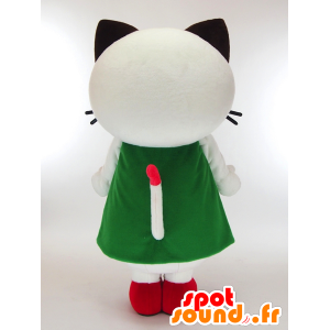 Popo-chan mascotte, gatto bianco e rosa con un abito verde - MASFR27301 - Yuru-Chara mascotte giapponese