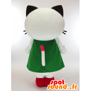Popo-chan mascotte, gatto bianco e rosa con un abito verde - MASFR27301 - Yuru-Chara mascotte giapponese