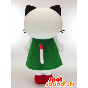 Popo-chan mascote, gato cor de rosa e branco com um vestido verde - MASFR27301 - Yuru-Chara Mascotes japoneses