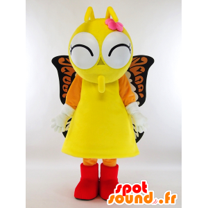 Mascotte de papillon jaune, orange et noir avec de grands yeux - MASFR27304 - Mascottes Yuru-Chara Japonaises