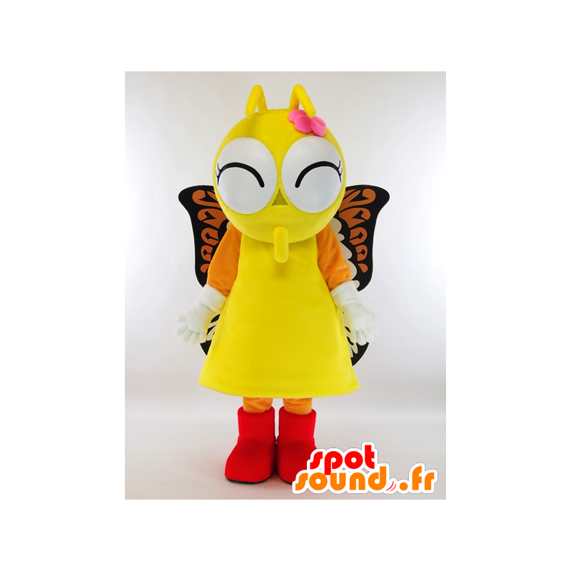 Yellow butterfly mascot, orange and black with big eyes - MASFR27304 - Yuru-Chara Japanese mascots