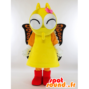 Yellow butterfly mascot, orange and black with big eyes - MASFR27304 - Yuru-Chara Japanese mascots