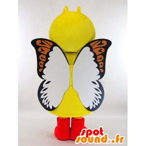Keltainen perhonen maskotti, oranssi ja musta suuret silmät - MASFR27304 - Mascottes Yuru-Chara Japonaises