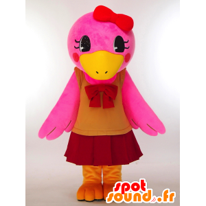 Mascotte de Wing-chan, canard rose habillé d'une jolie robe - MASFR27306 - Mascottes Yuru-Chara Japonaises